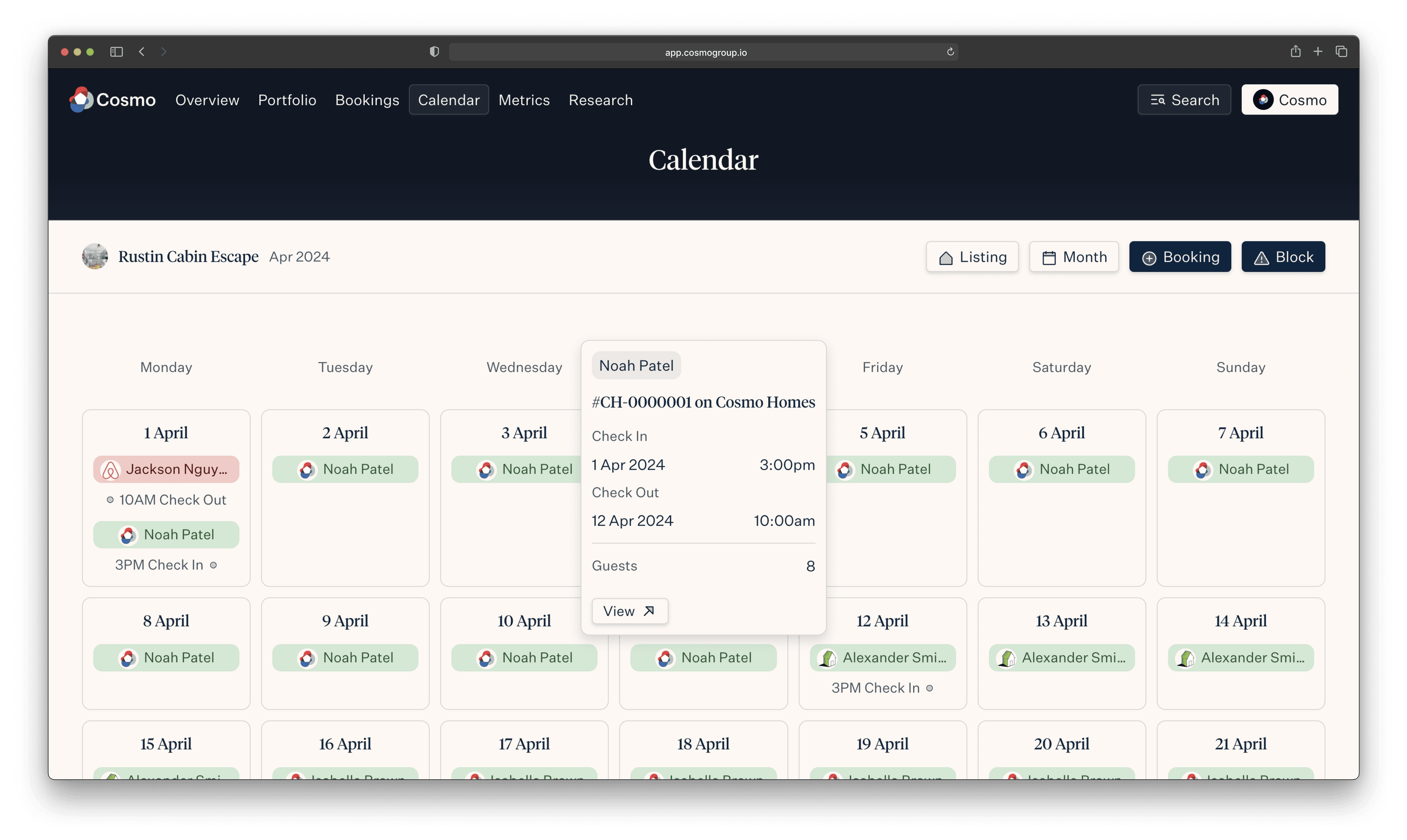 The Cosmo App has a user-friendly calendar feature to help property owners manage their bookings with ease.